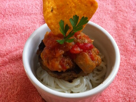 ハンバーグとラタトゥイユの洋風素麺